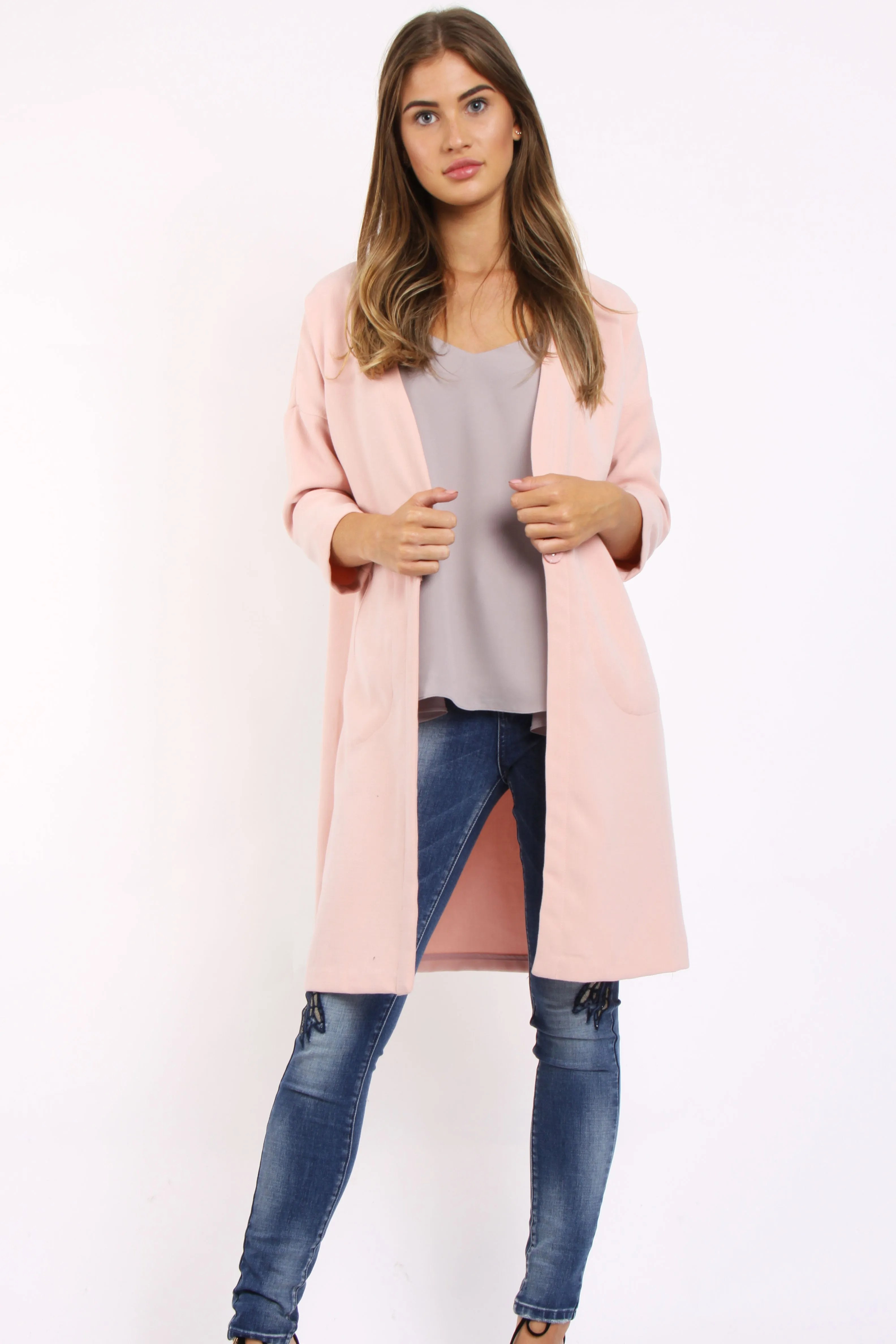 3/4 length Sleeve Longline Blazer Jacket