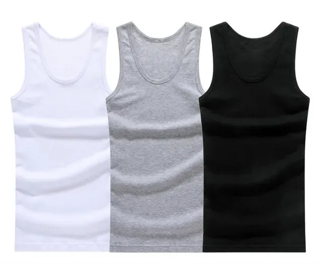 3pcs/lot Cotton Mens Underwear Sleeveless Tank Top Solid Muscle Vest Undershirts O-neck Gymclothing T-shirt men's vest Male 4XL