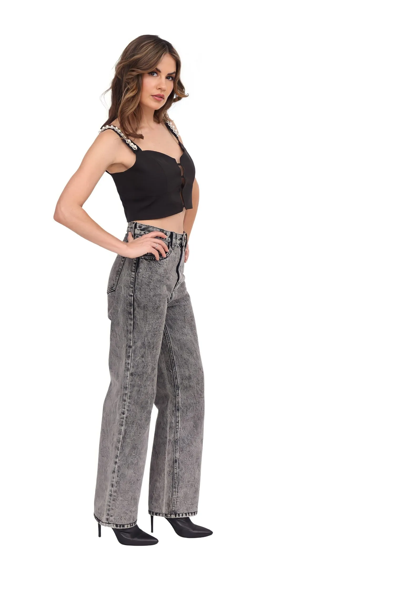 Acid Wash Mom Jeans - Black