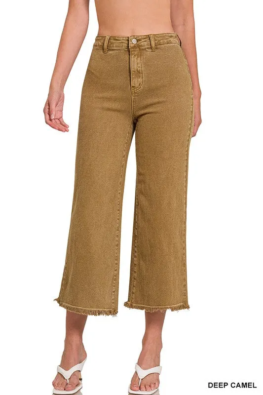 Acid Washed High Waist Frayed Hem Straight Pants