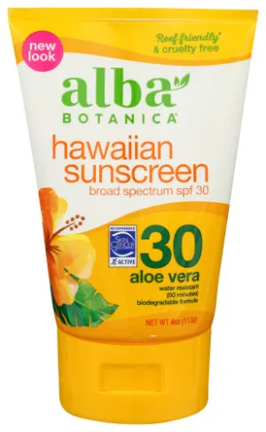 Alba Botanica - Sunscreen SPF 30 Aloe Vera Hawaiian, 3 Oz - Pack of 1