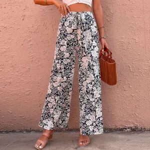 All-Match Lace-Up Printed High-Waisted Wide-Leg Pants Wholesale Women'S Bottoms