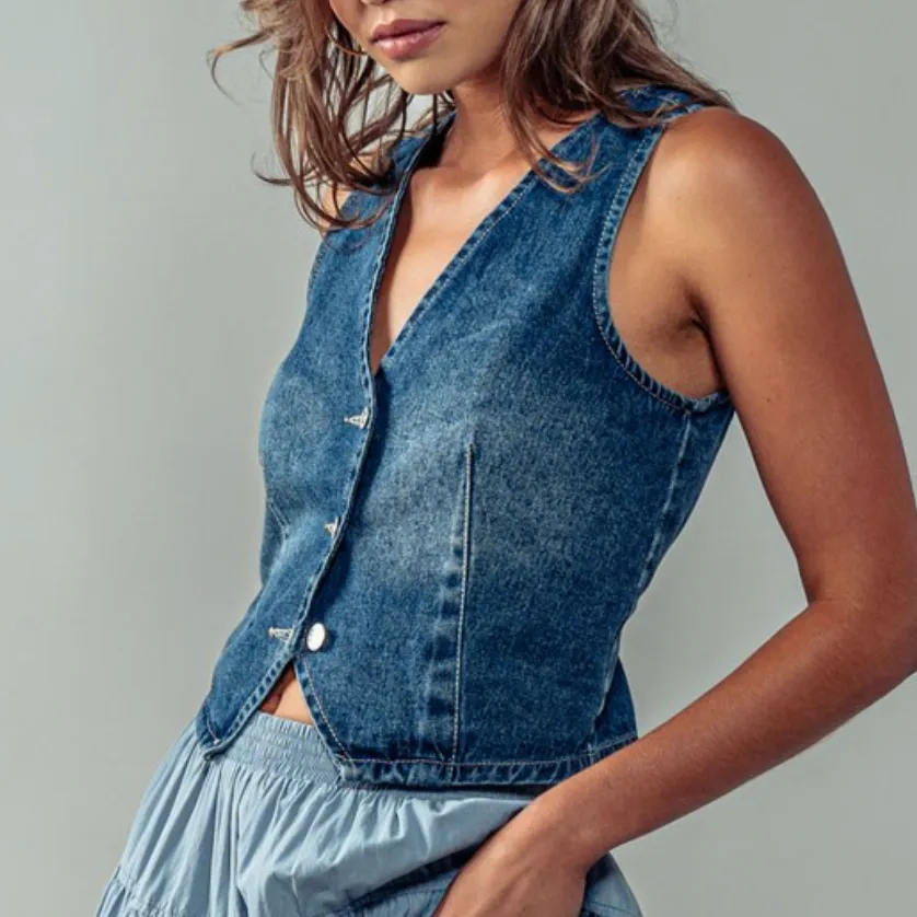 Austin Denim Stitched Vest Top