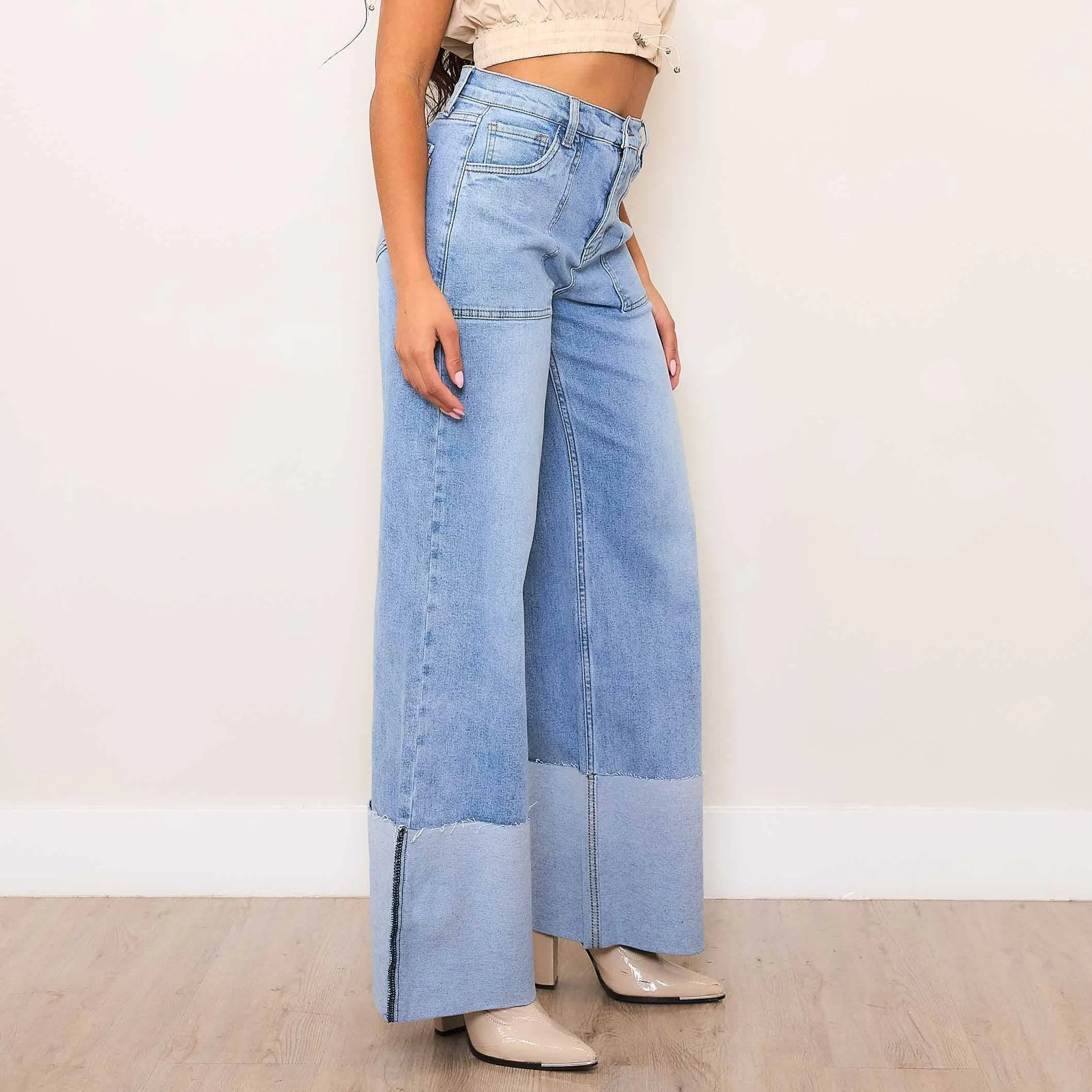 Bailey Medium Wash Wide Cuff Leg Jeans