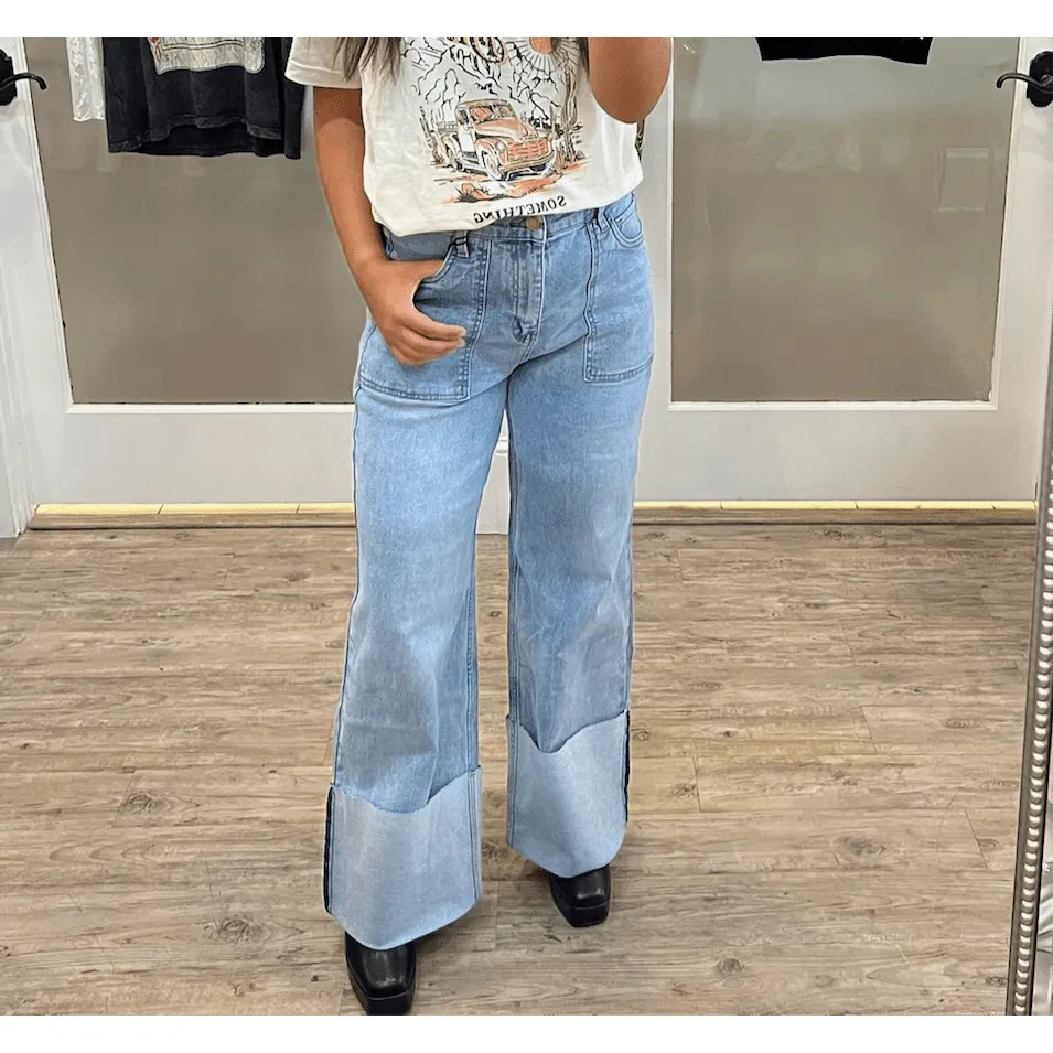 Bailey Medium Wash Wide Cuff Leg Jeans