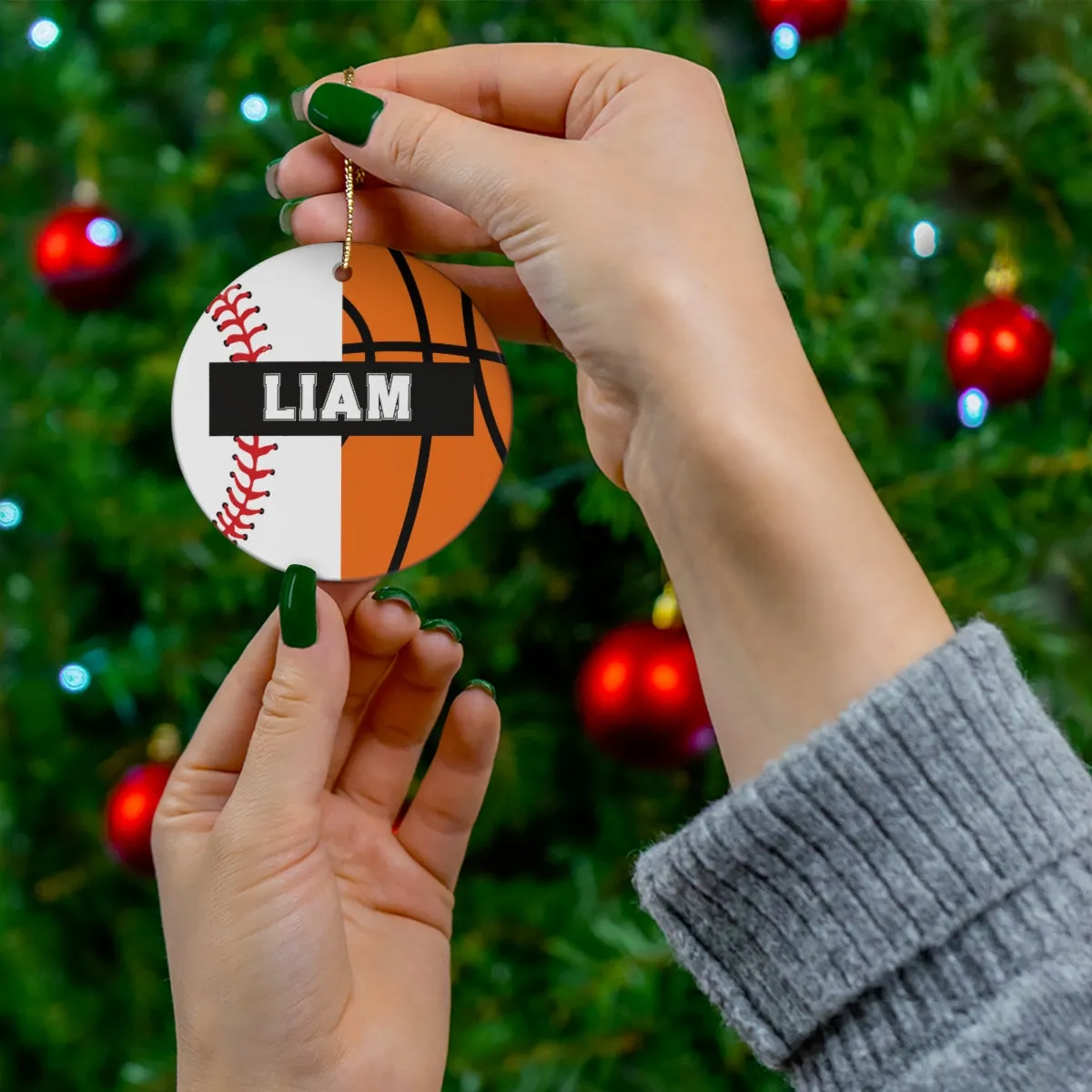 Basketball Baseball Christmas Ornament - 2 Sport Athlete