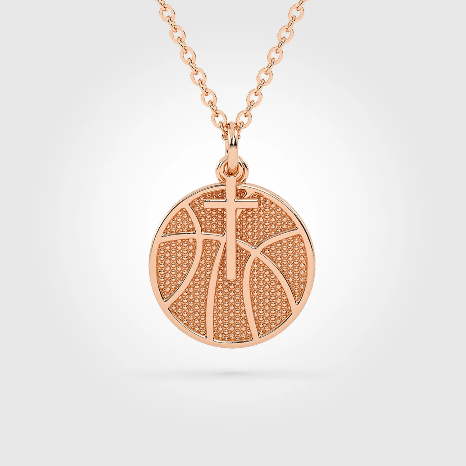 Basketball Necklace w/ Dangle Cross Pendant | Gold