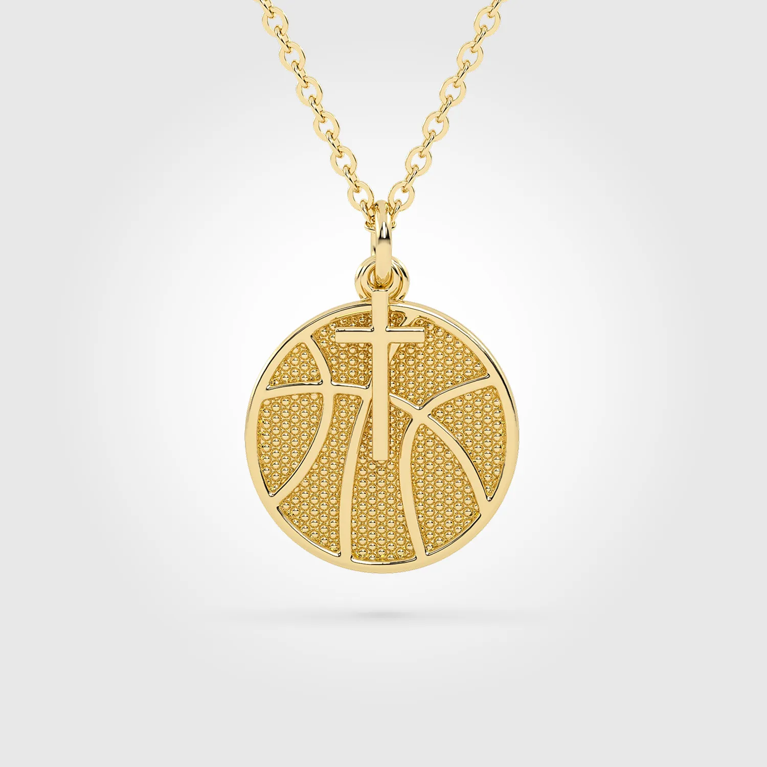 Basketball Necklace w/ Dangle Cross Pendant | Gold