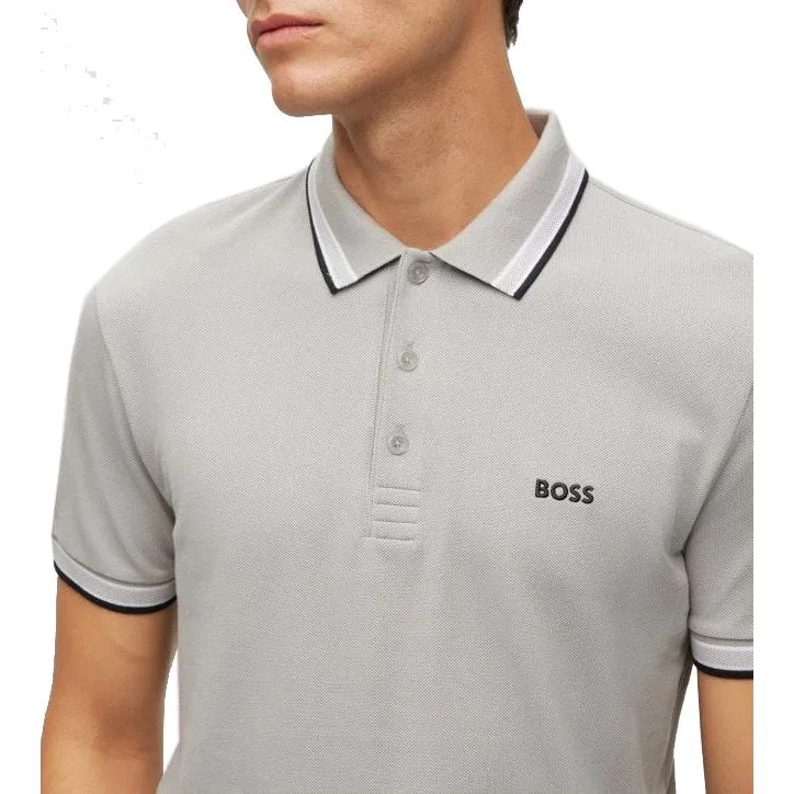 Boss Paddy Cotton Pique Polo - Open Grey