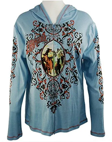 Cactus Fashion - Cowgirl & Ornament, Cotton Print Rhinestone Hoodie Top