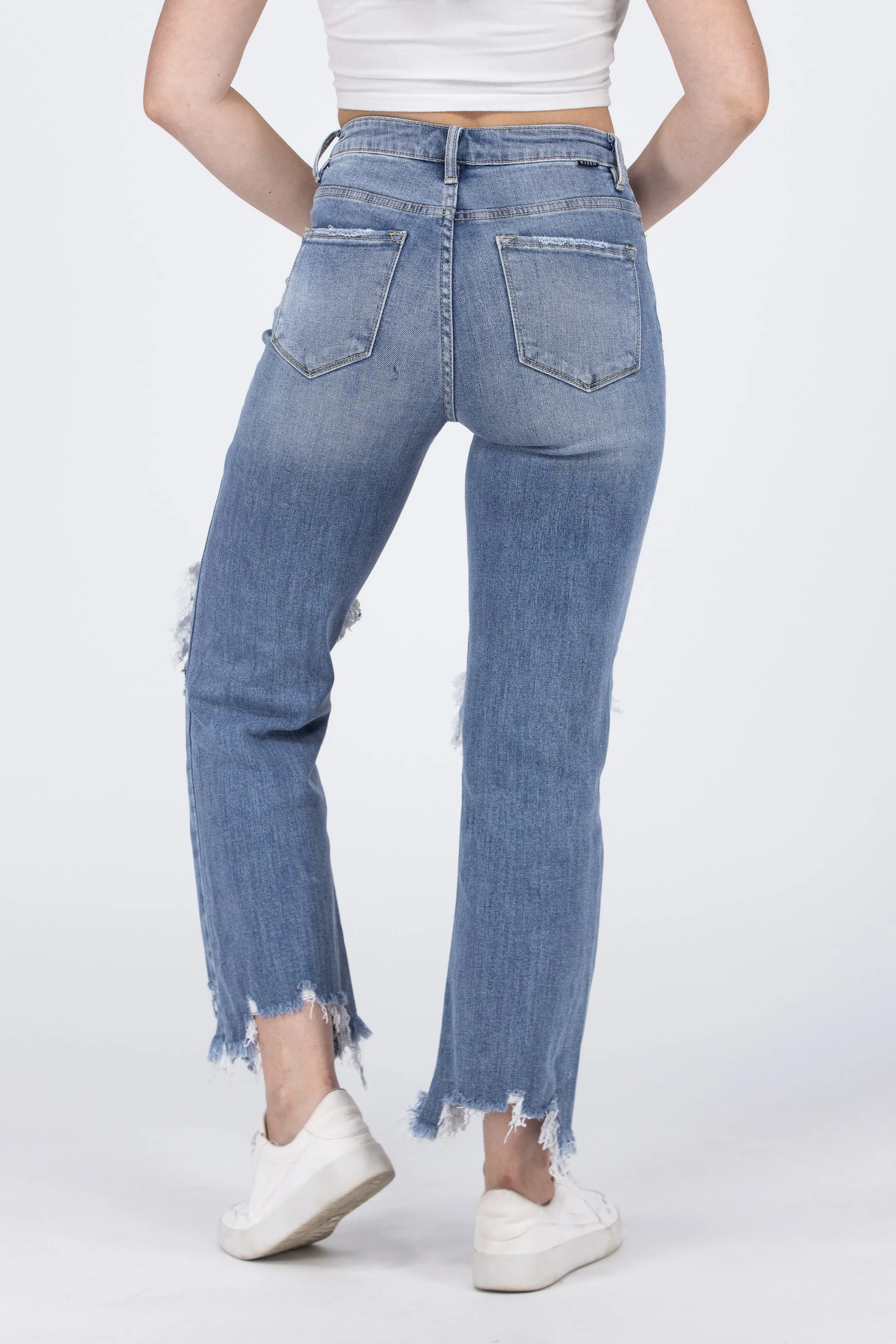 Can't Keep Up from Risen: High-Rise Crop Straight Leg Denim