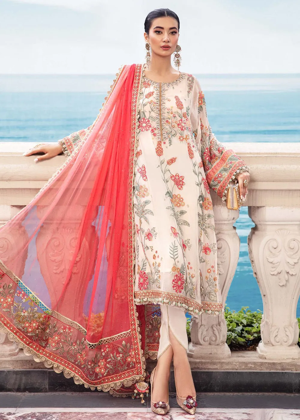 Chiffon Formals 2023 by Maria B | MPC-23-106 Cloud White Floral