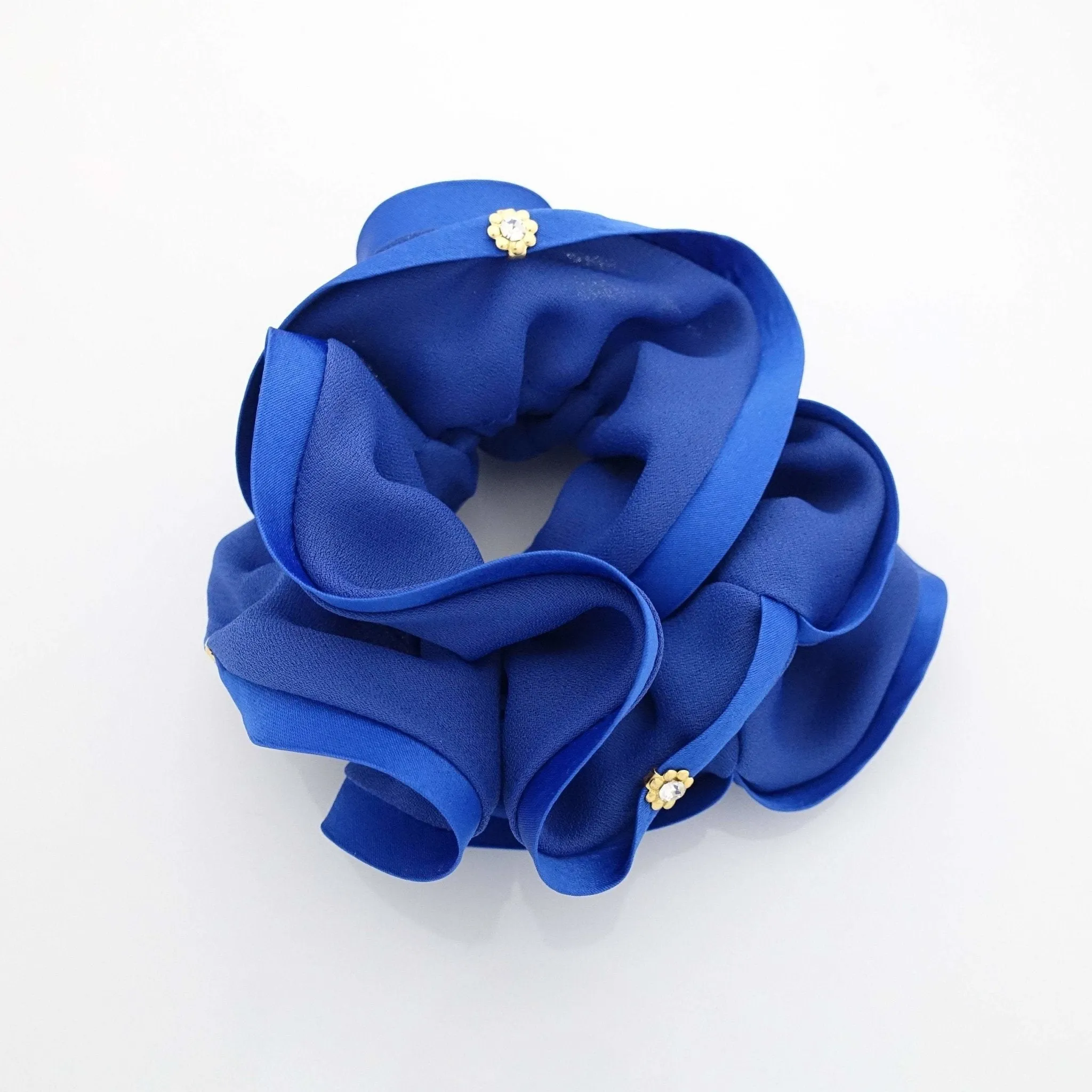 chiffon scrunchies satin trim dazzling rhinestone decorated hair elastic scrunchy women hair accessory