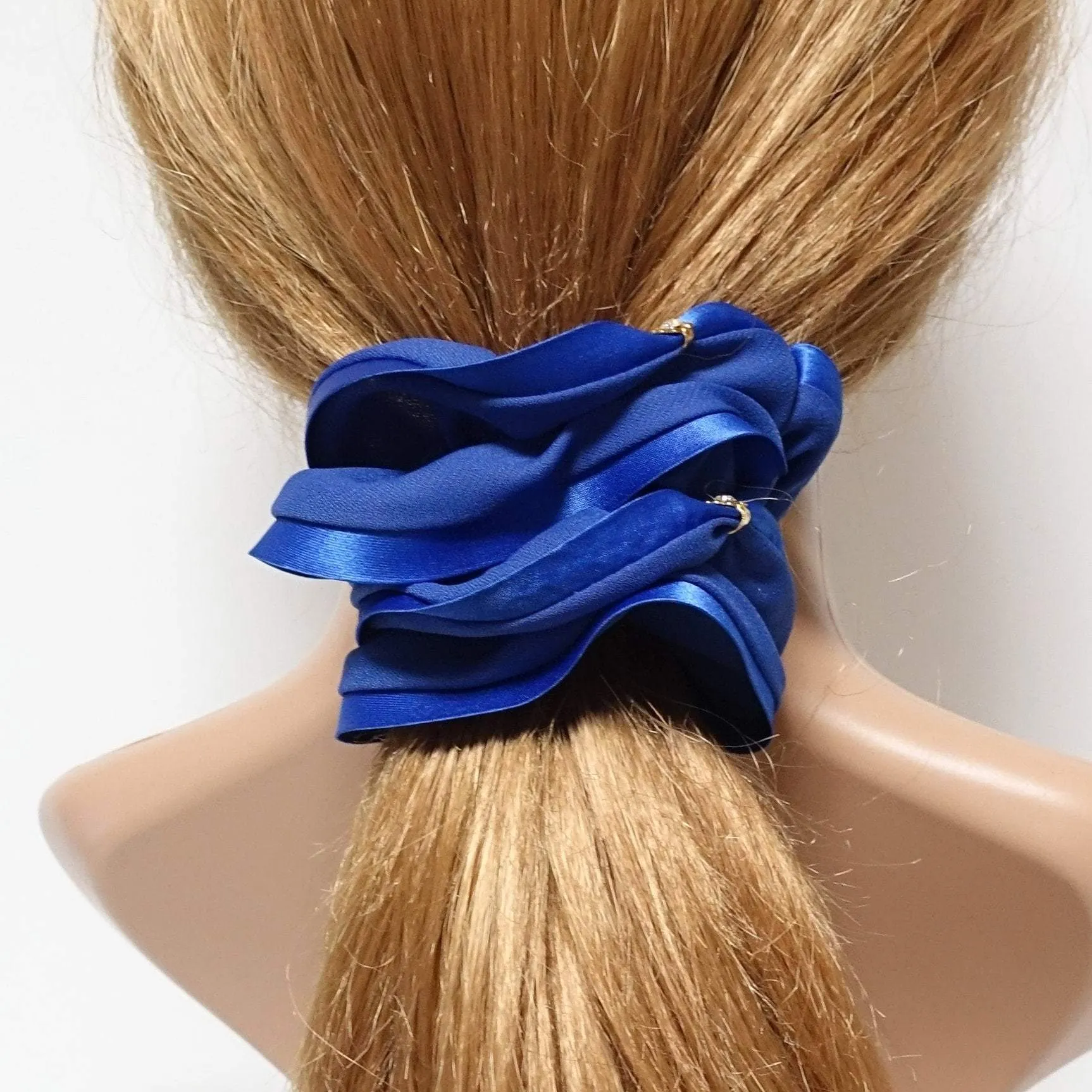 chiffon scrunchies satin trim dazzling rhinestone decorated hair elastic scrunchy women hair accessory