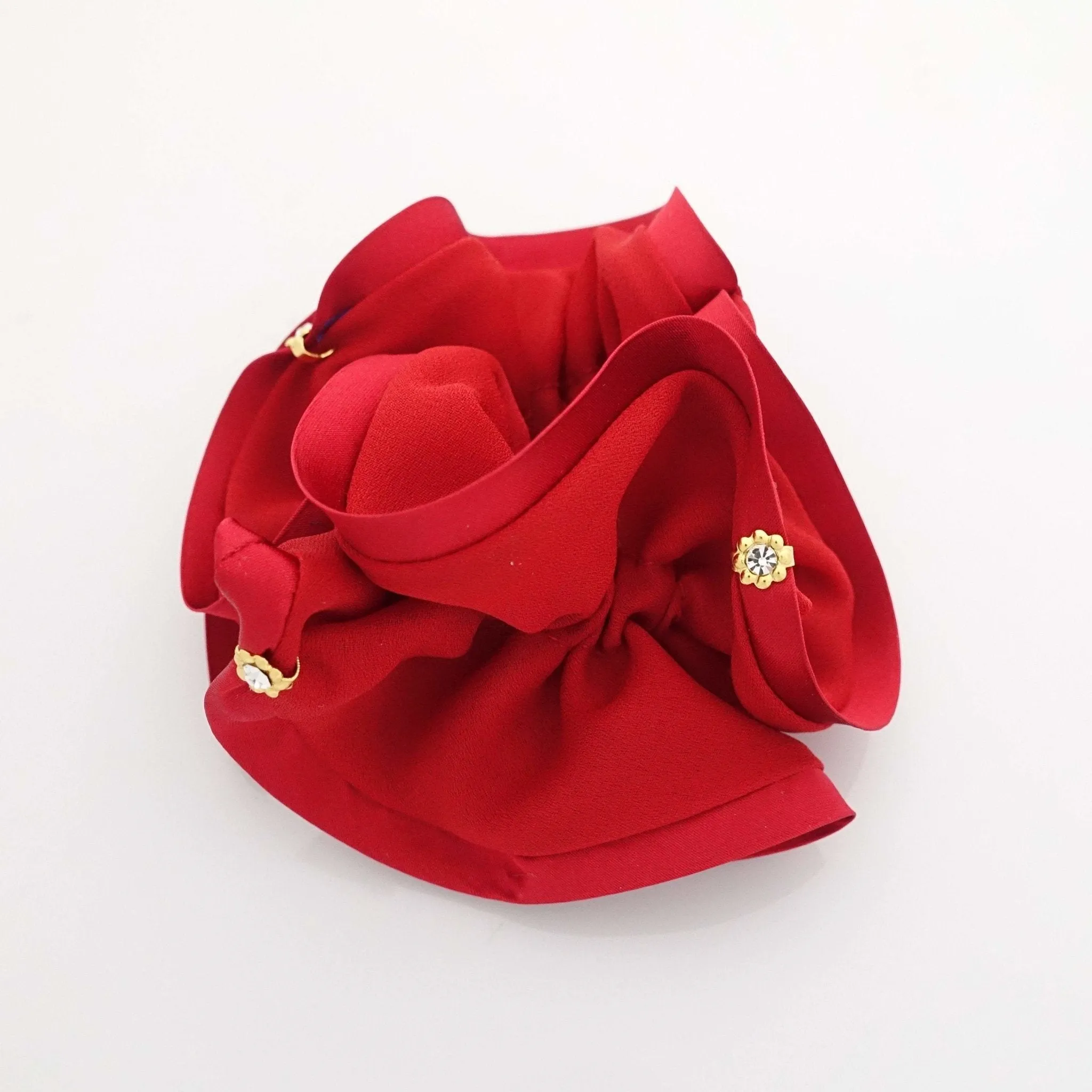 chiffon scrunchies satin trim dazzling rhinestone decorated hair elastic scrunchy women hair accessory