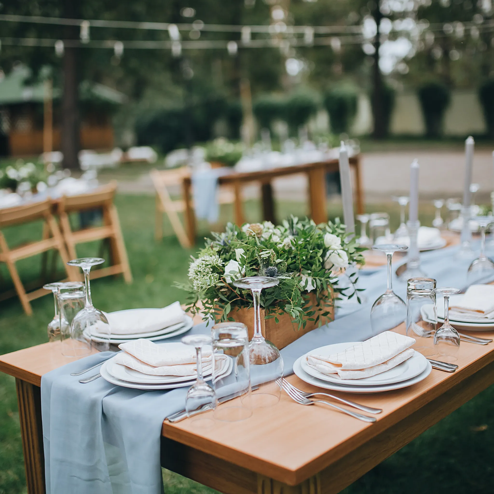 Chiffon Wedding Table Runner 10FT x 27" - Dusty Blue