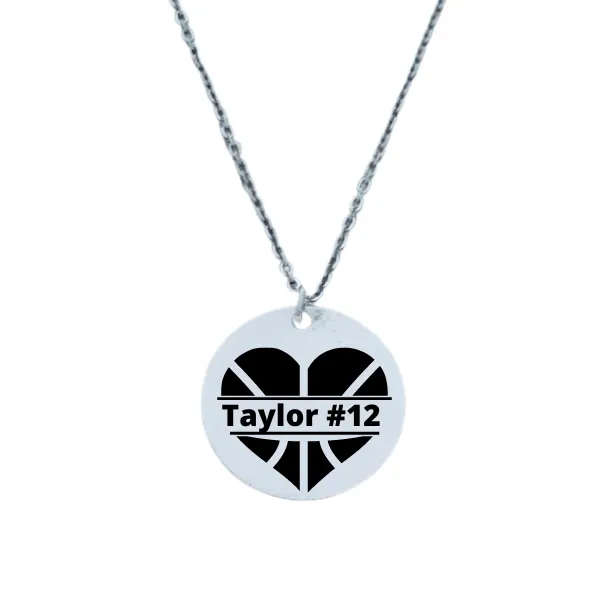 Engraved Basketball Heart Necklace