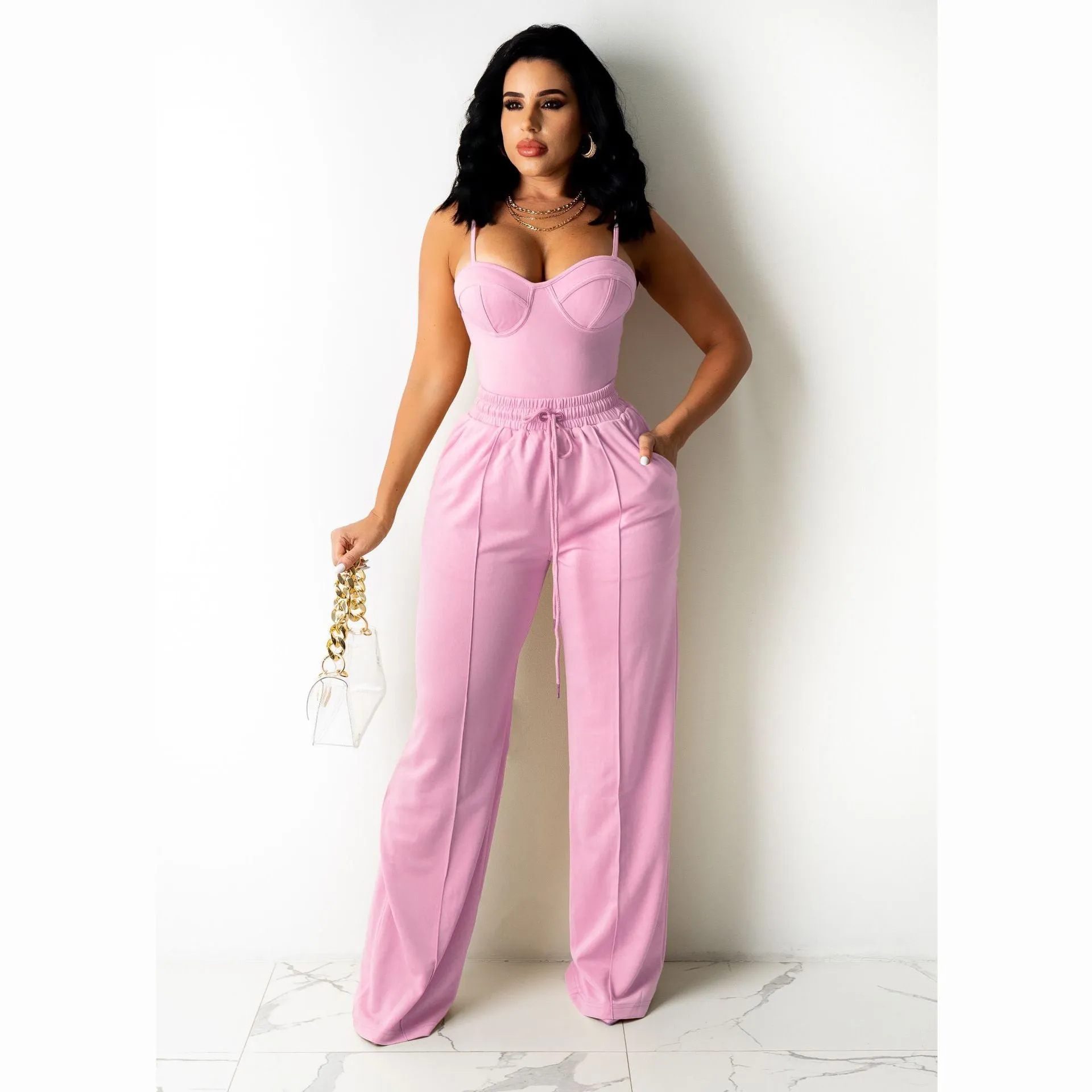 Fashion Camisole Drawstring Wide Leg Suit（AY1720）