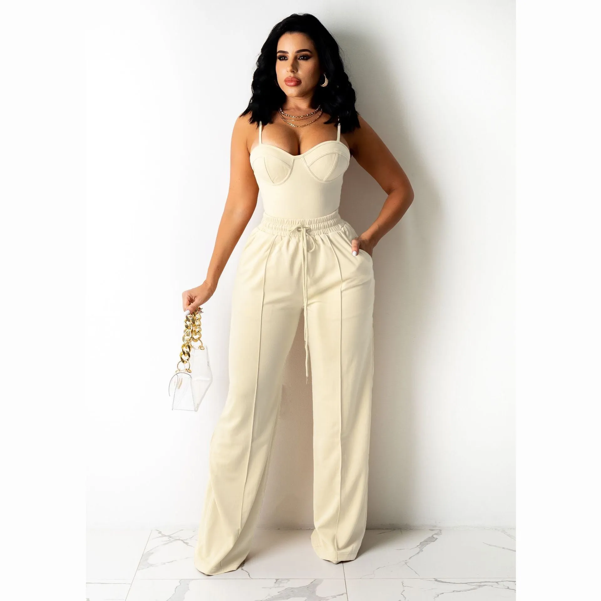 Fashion Camisole Drawstring Wide Leg Suit（AY1720）