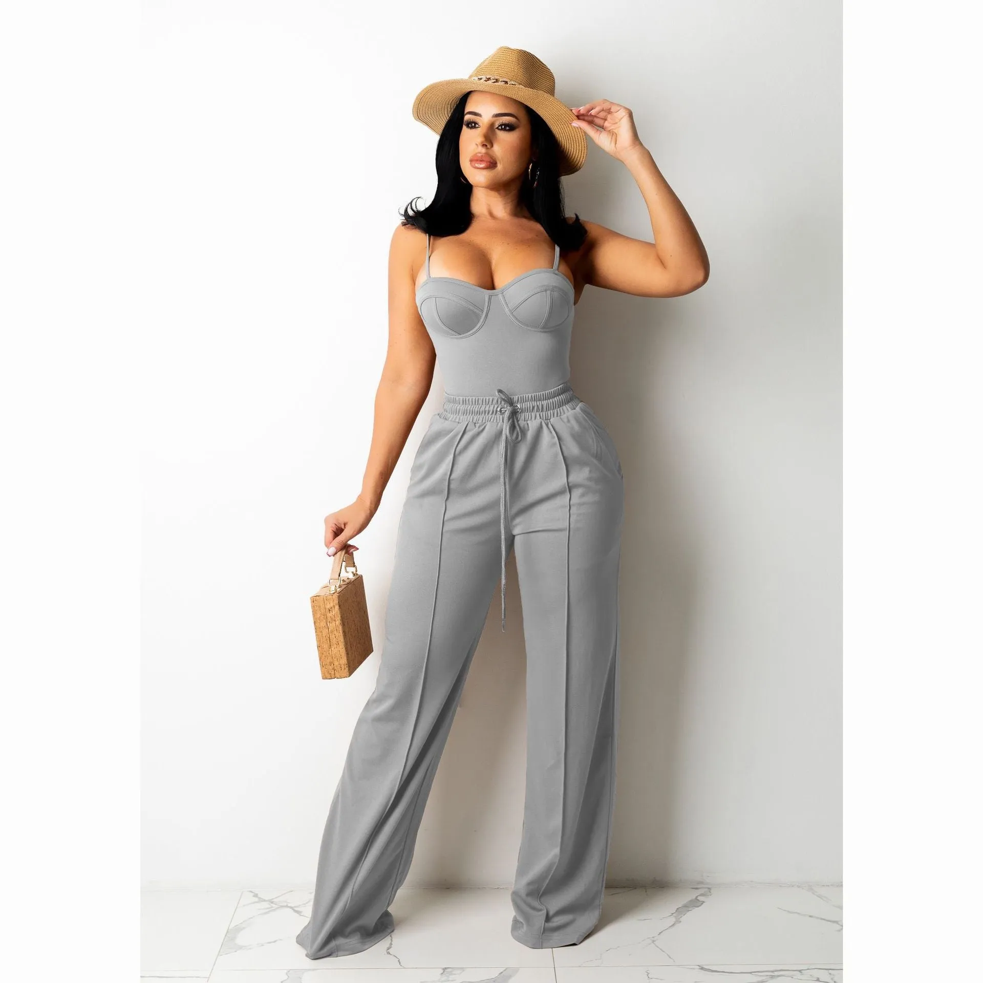 Fashion Camisole Drawstring Wide Leg Suit（AY1720）