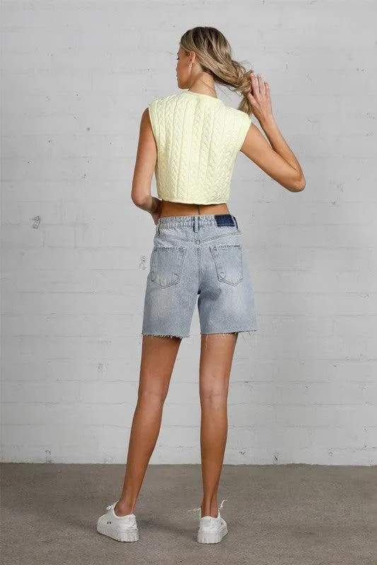 High Rise Denim Bermuda Shorts