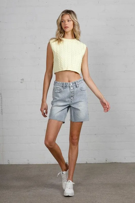 High Rise Denim Bermuda Shorts