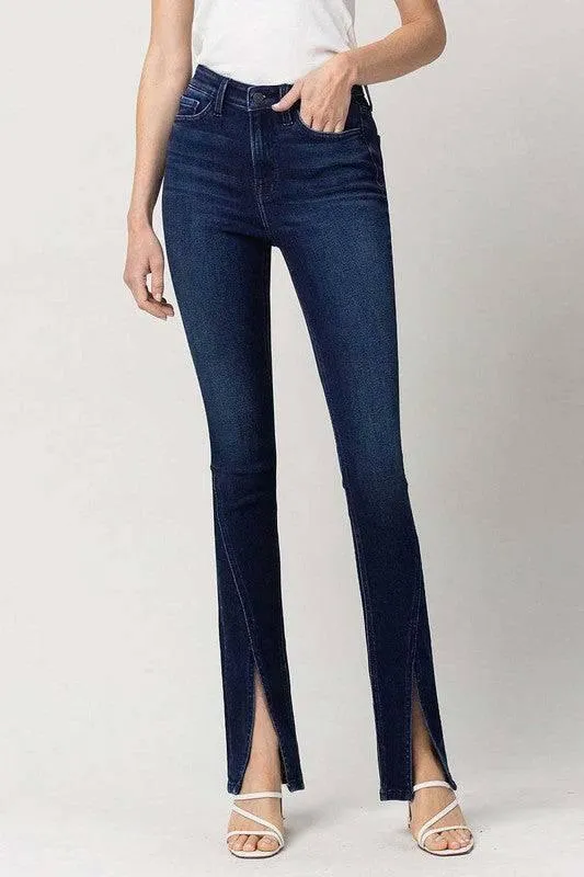 High Rise Slim Straight Front Slit Jeans