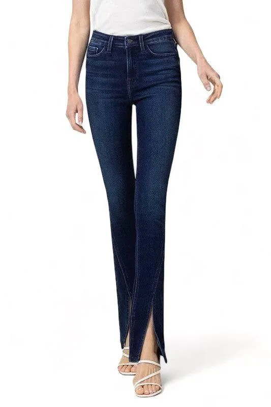 High Rise Slim Straight Front Slit Jeans