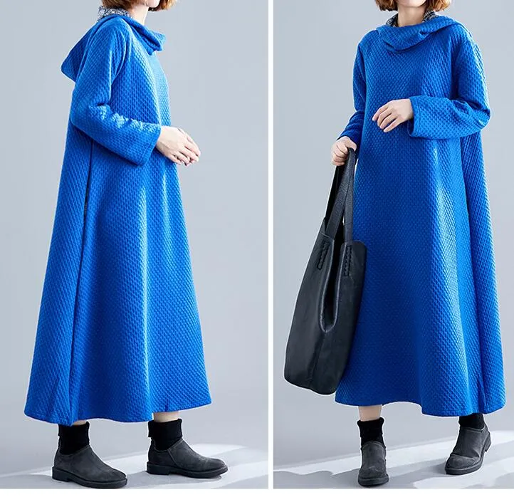 Hooded Women Linen Cotton Padded Loose Dresses Long Sleeve Women Dress YM9201229