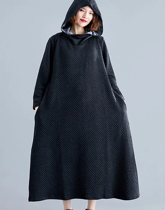 Hooded Women Linen Cotton Padded Loose Dresses Long Sleeve Women Dress YM9201229