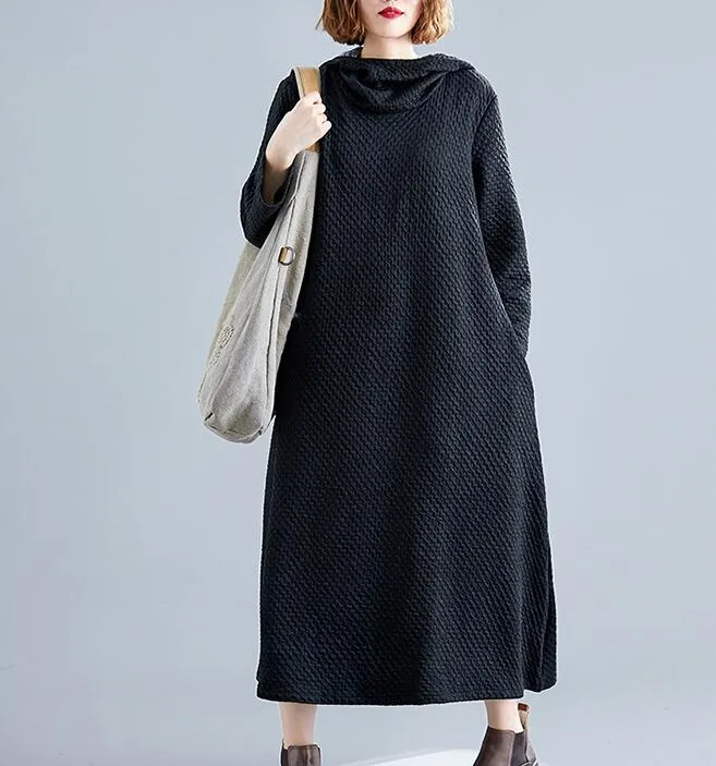 Hooded Women Linen Cotton Padded Loose Dresses Long Sleeve Women Dress YM9201229