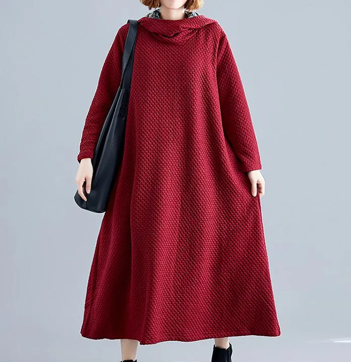 Hooded Women Linen Cotton Padded Loose Dresses Long Sleeve Women Dress YM9201229