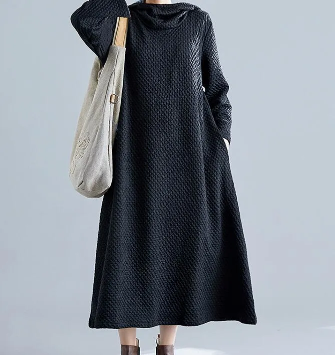 Hooded Women Linen Cotton Padded Loose Dresses Long Sleeve Women Dress YM9201229