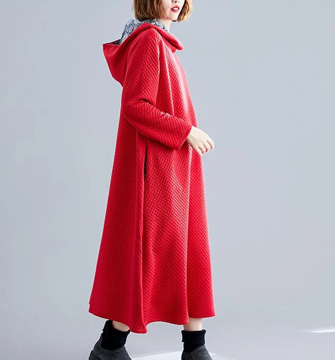 Hooded Women Linen Cotton Padded Loose Dresses Long Sleeve Women Dress YM9201229