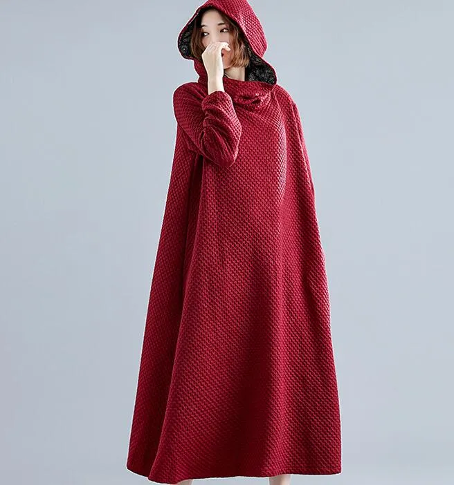 Hooded Women Linen Cotton Padded Loose Dresses Long Sleeve Women Dress YM9201229