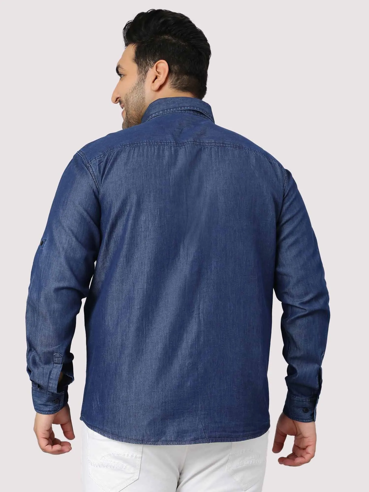 Indigo Denim Double Pocket Full Sleeve Shirt Men's Plus Size