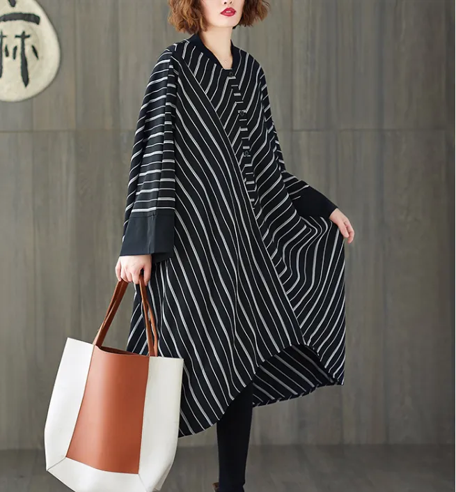 Irregular Black Stripe Loose Fall Dresses Casual Women Dresses SSM97213