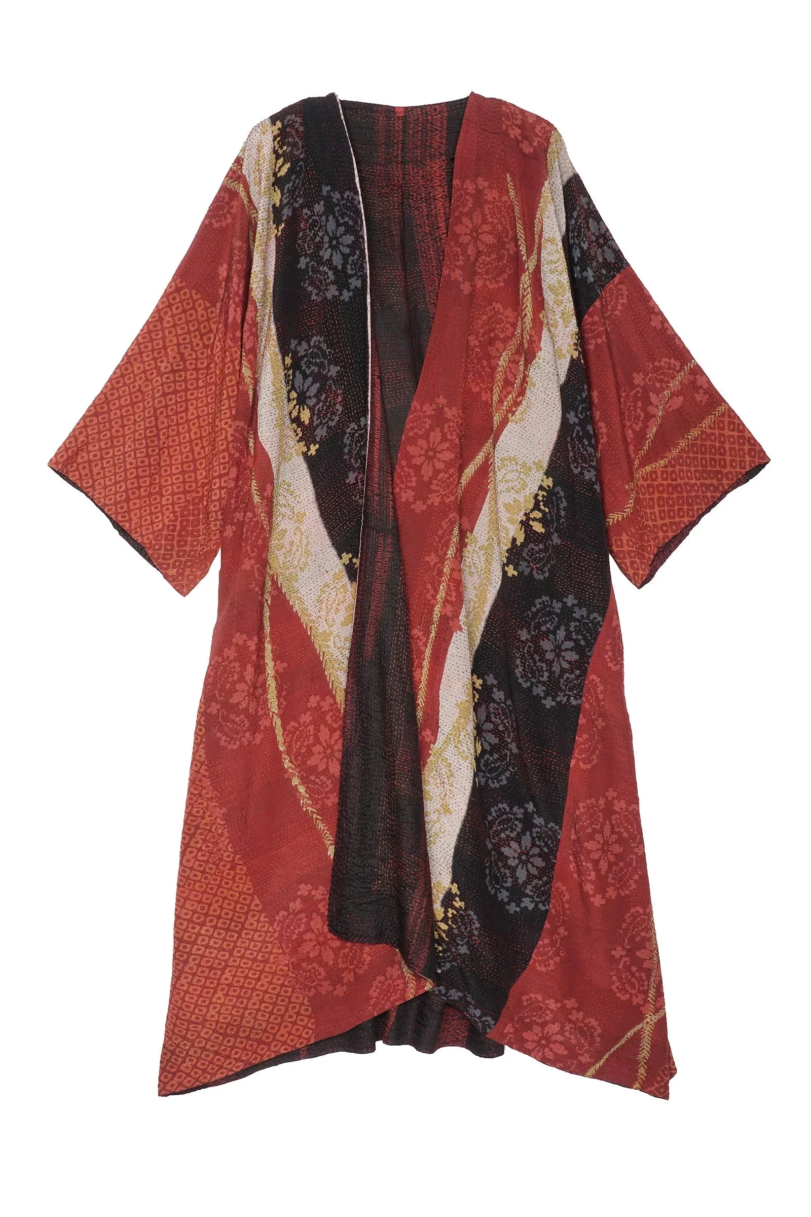 KIMONO PRINT KANTHA KIMONO MAXI - kp2318-red -