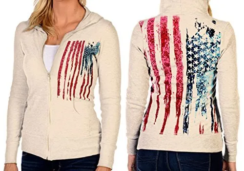 Liberty Wear Bleeding Old Glory, Long Sleeve Patriotic Themed Hoodie Cotton Top