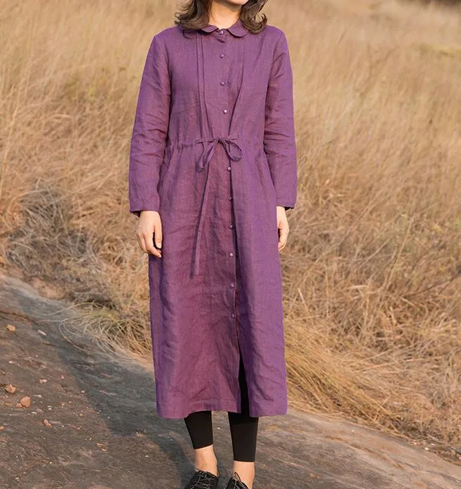 Linen Loose Dress, Long Sleeve Women Linen Dresses ZF98413