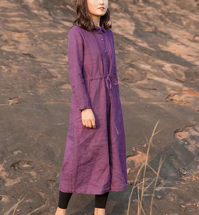 Linen Loose Dress, Long Sleeve Women Linen Dresses ZF98413