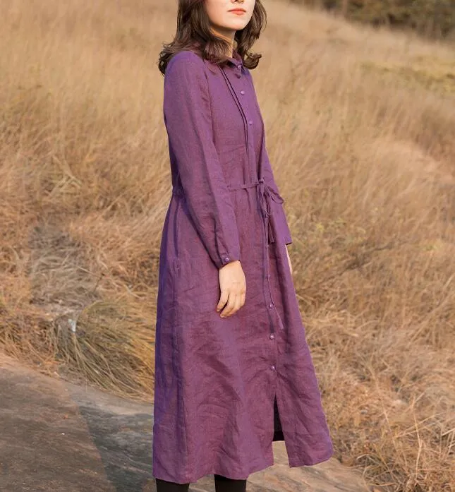 Linen Loose Dress, Long Sleeve Women Linen Dresses ZF98413