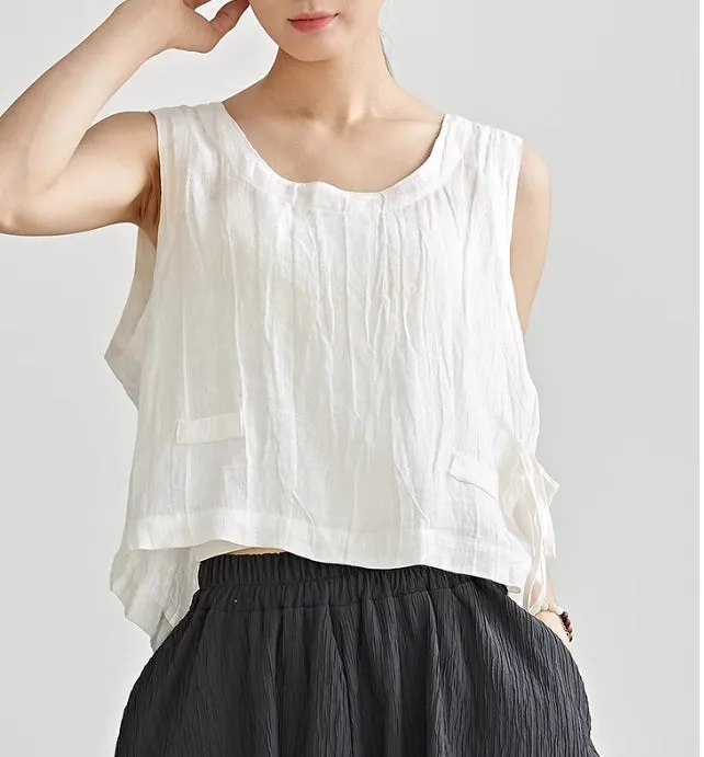 Long Sleeveless Women Linen Tops/ 6270