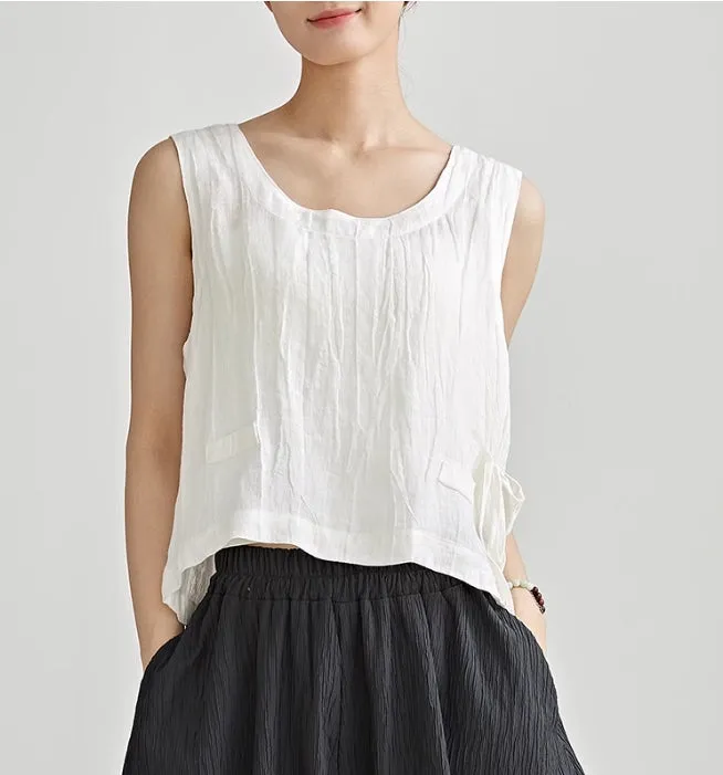 Long Sleeveless Women Linen Tops/ 6270