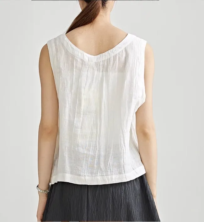 Long Sleeveless Women Linen Tops/ 6270