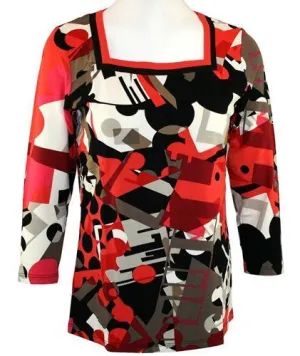 Lynn Ritchie - Amazed, 3/4 Sleeve, Square Neck Geometric Print Fashion Top