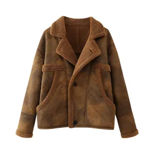 Maillard Thickened Faux Shearling Jacket Imitation Lamb Wool Women Coat Autumn Winter Motorcycle Clothing Loose Leather Coat Lazy Coat