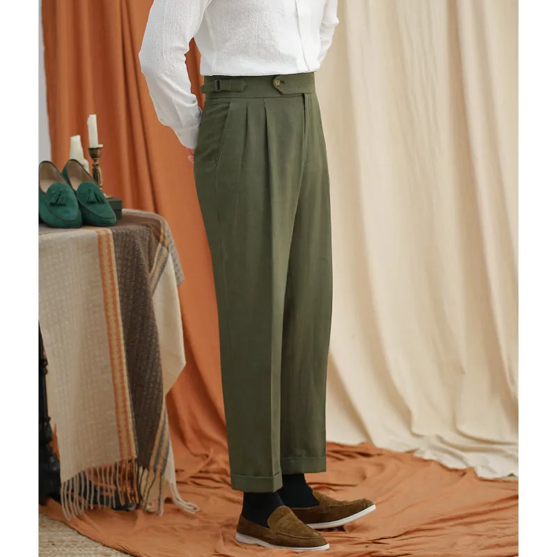 Men's Cotton And Linen Casual High Waist Straight Trousers