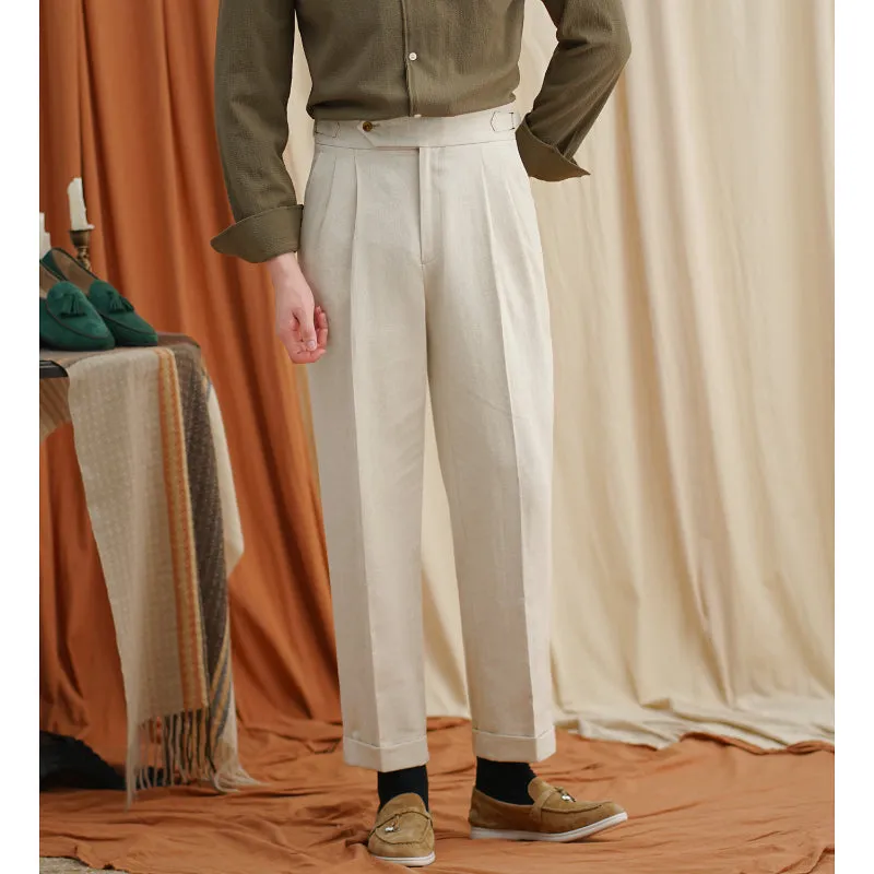 Men's Cotton And Linen Casual High Waist Straight Trousers