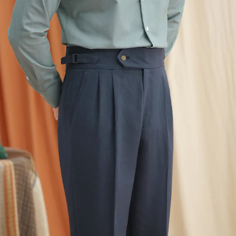 Men's Cotton And Linen Casual High Waist Straight Trousers